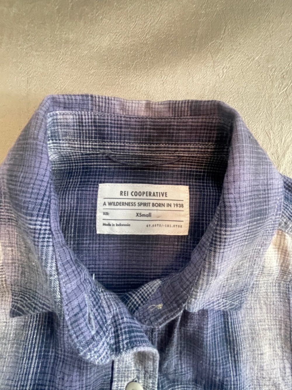 REI Women’s Navy Plaid Button Front Shirt Hemp & Cotton size XSmall - Picture 5 of 13